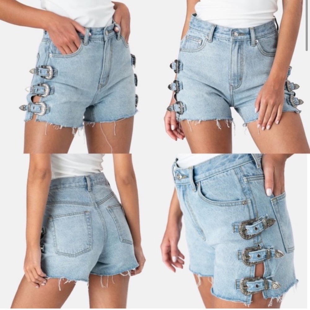 Adika Style Solino Denim Shorts with Buckles Blue
